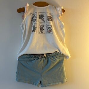 White Graphic Tank Top and Blue Shorts Set
